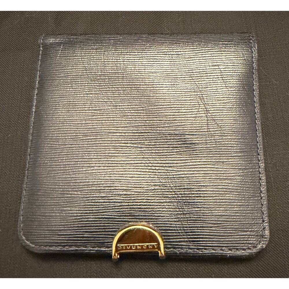 Vintage 80s Givenchy black bifold credit and coin wallet, tectured leather 4x4'